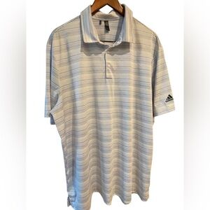 ⛳️🤍ADIDAS Men's Polo Golf Shirt with Light Blue Stripes size 2XL. Like new!